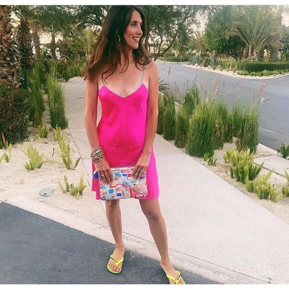 NWT Dannijo Acid Pink Lace-Trim Mini Slip Dress, Silk, Size Small - Picture 2 of 14